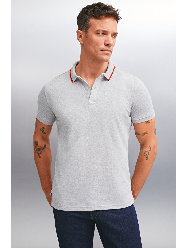 GRIMELANGE RHODES Erkek GRİ MELANJ Polo Yaka T-shirt