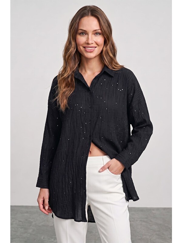 Fullamoda Fullamodest Pullu Jakarlı Oversize Gömlek