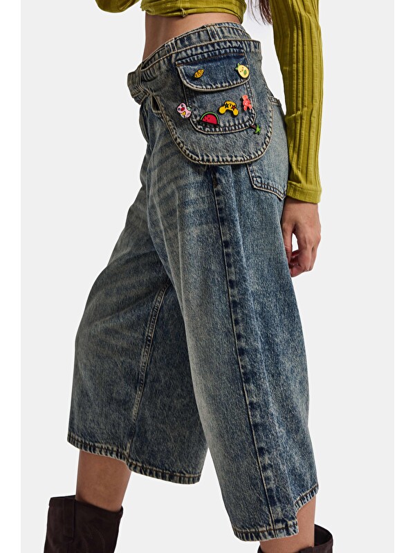 It's Basic Kadın Jean Renk 4w6-31 Baggy Bermuda Icon Detaylı Tasarım Şortolon