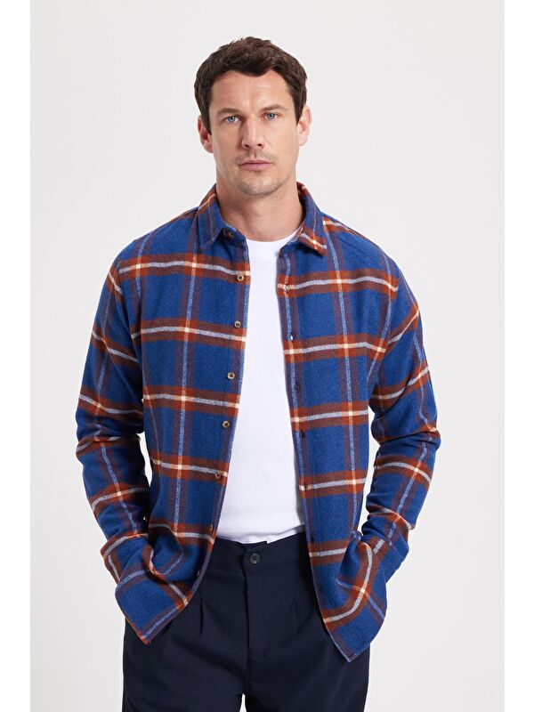 TUDORS Erkek Slim Fit Dar Kesim Kareli Kışlık Oduncu Gömlek
