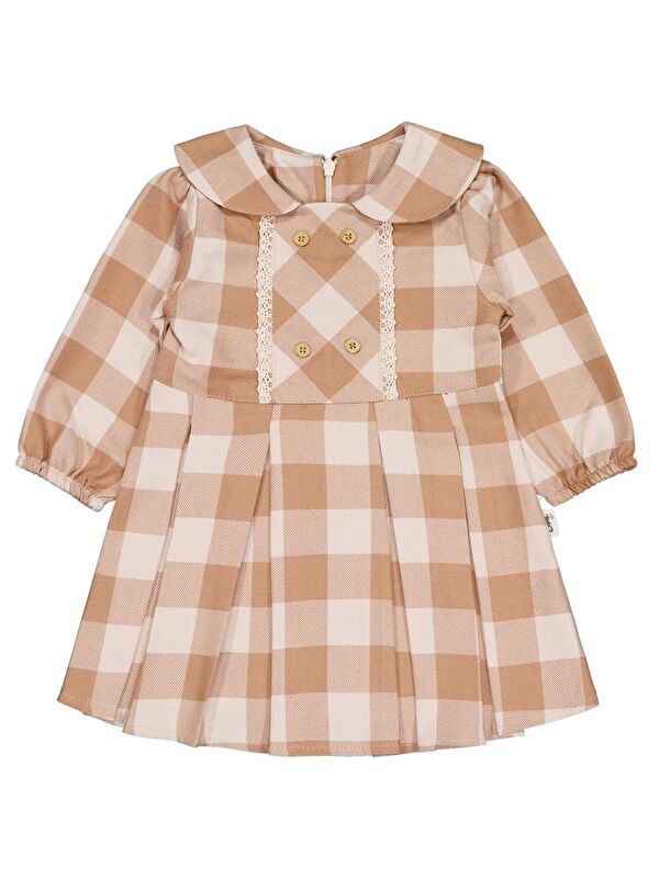 Civil Baby Dama Desen 6-18 Ay Elbise - Kahve 12-18 Ay