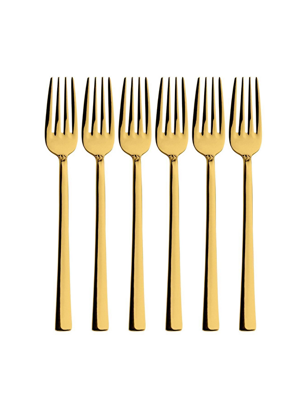 Kitchen Design Lab Parlak Gold Tatlı Çatalı 6 Adet Kahvaltı Çatal Seti Kutulu Set Paslanmaz Çelik