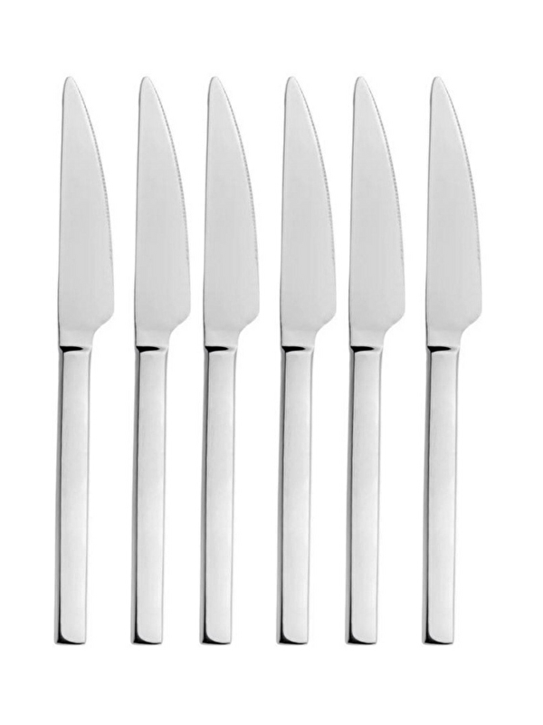 Kitchen Design Lab Parlak Gümüş Pasta ve Tatlı Bıçağı Seti Paslanmaz Çelik Kahvaltı Bıçak Seti 6 Adet Kutulu