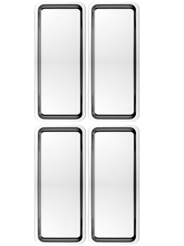 Kitchen Design Lab Paslanmaz Çelik Gümüş Renk Dikdörtgen Dar Metal Düz Sunum Tepsisi Çay Kahve Tatlı Sunum 4 Adet
