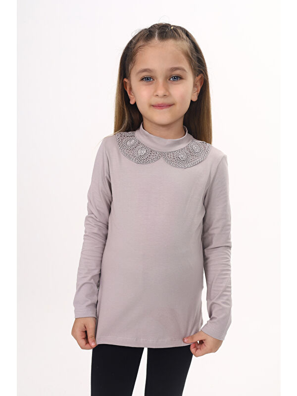 Toontoykids Kız Çocuk Yakası Dantel Detaylı Tişört