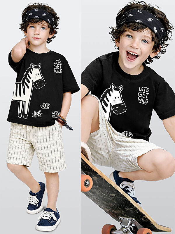 Denokids Zebra Erkek Çocuk T-shirt Şort Takım