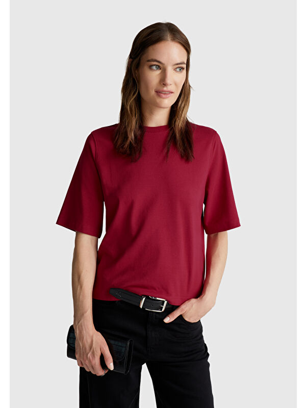 United Colors Of Benetton Kadın Fuşya %100 Pamuk Boxy Fit T-Shirt