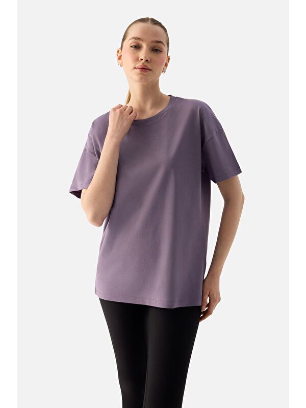 Superstacy Elora Rahat Kalıp Oversize Koyu Lila Tişört