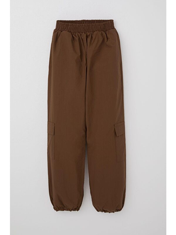 Breeze Kız Çocuk Paraşüt Jogger Paça Pantolon Kargo Cep Koyu Kahve (7-12 Yaş)