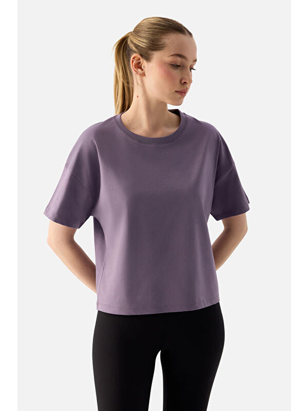 Superstacy Noya Kısa Oversize Koyu Lila Tişört