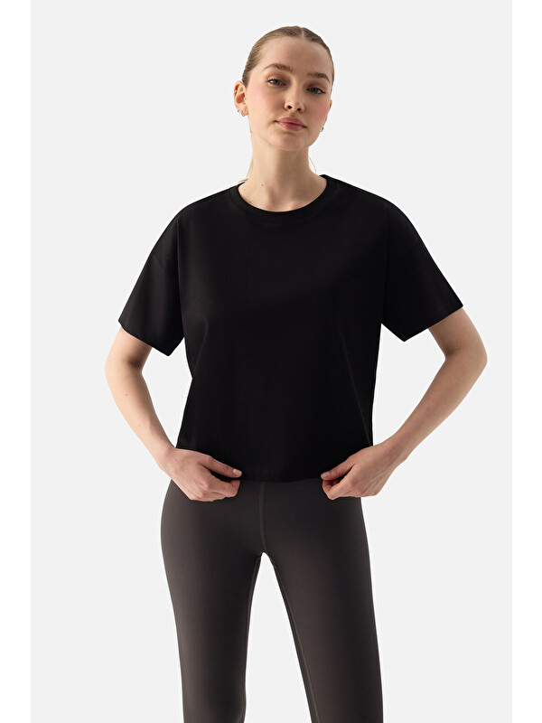 Superstacy Noya Kısa Oversize Siyah Tişört