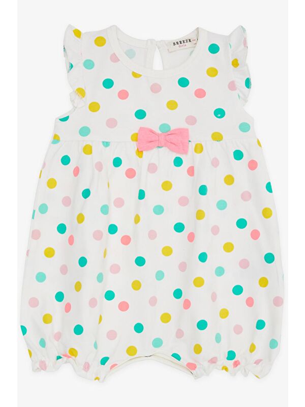 Breeze Kız Bebek Kısa Tulum Puantiyeli Fiyonklu Ekru (4 Ay-1.5 Yaş)