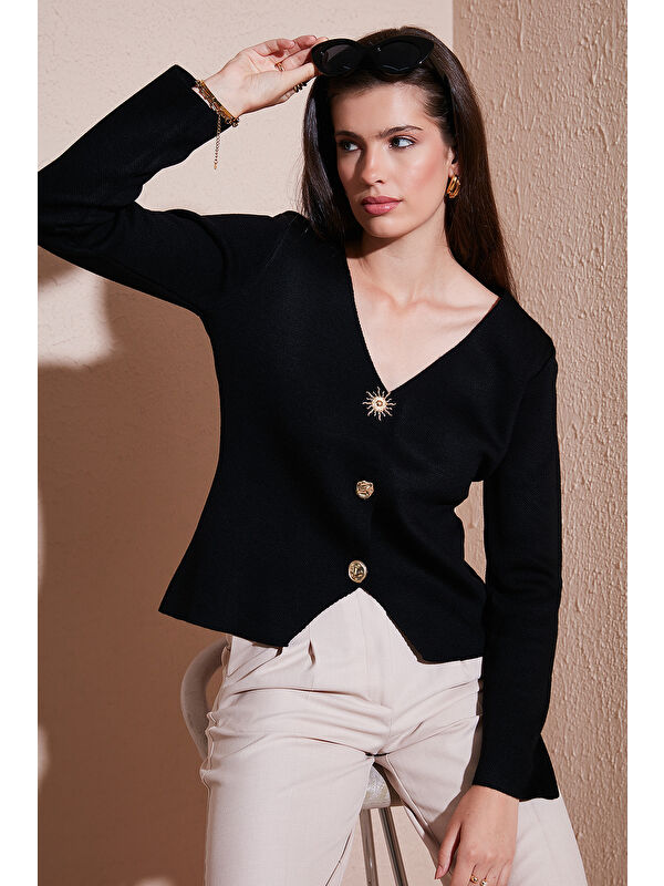 Lela Premium Regular Fit V Yaka Düğmeli Triko Hırka 680HI00121