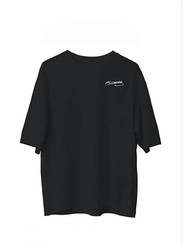 Jane's Unisex Bisiklet Yaka Baskılı Oversize T-Shirt - Siyah