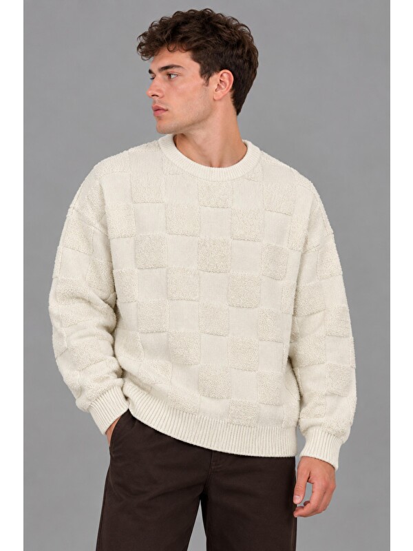 Stilkombin Oversize Pelüş Kare Desen Kışlık Kazak DP 18381_10062
