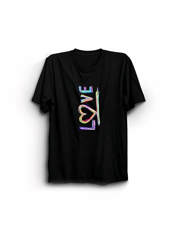 Jane's Sevgililer Günü İçin Özel Tasarım Love Baskılı T-shirt - Siyah