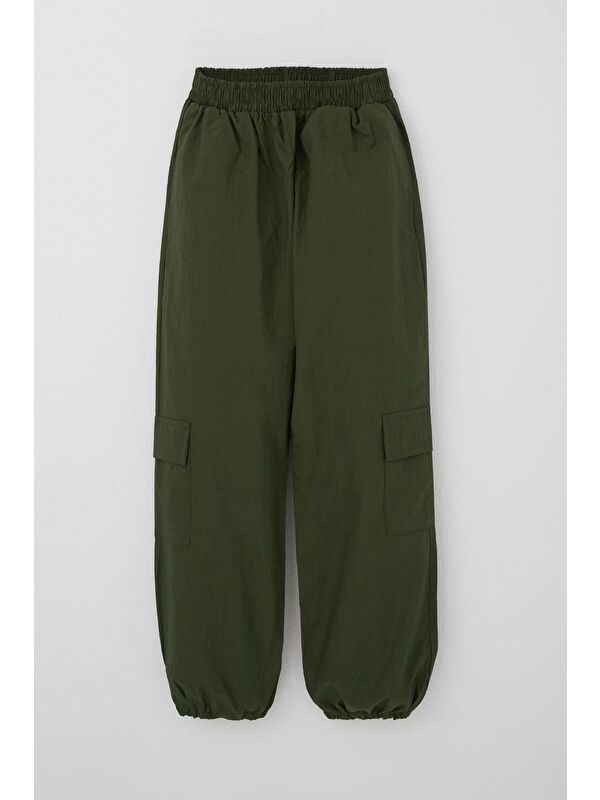 Breeze Kız Çocuk Paraşüt Jogger Paça Pantolon Kargo Cep Haki Yeşil (7-12 Yaş)