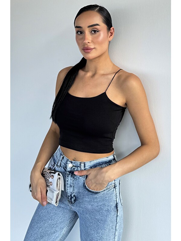 Gülseli Kadın Lastik Askılı Elastanlı Crop Top Bluz