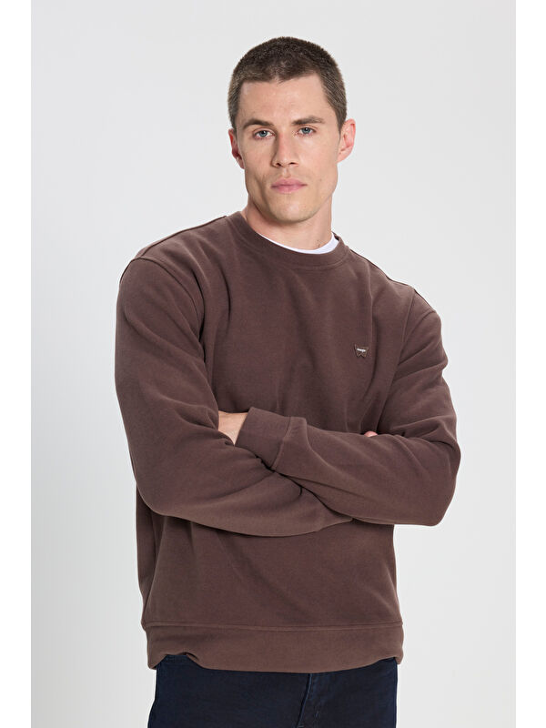 Wrangler Regular Fit Normal Kesim Bisiklet Yaka Koyu Kahverengi Sweatshirt