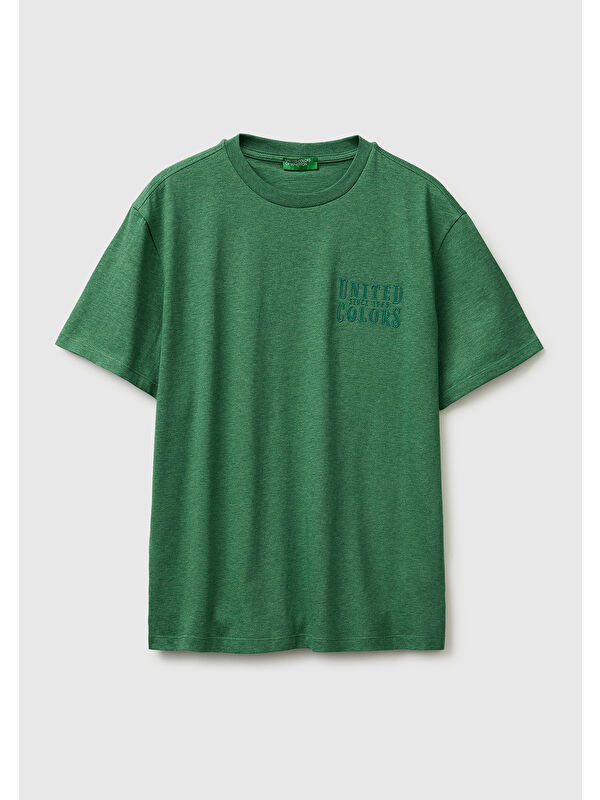 United Colors Of Benetton Erkek Yeşil  %100 Pamuk Regular Fit Logo  Nakışlı T-Shirt