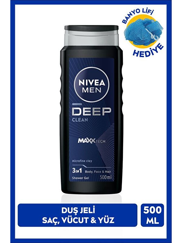 NIVEA MEN Erkek Deep Dimension Banyo Ve Duş Jeli 500ml, 3'ü1 Arada Vücut Bakım, Vücut Saç Ve Yüz, Ba