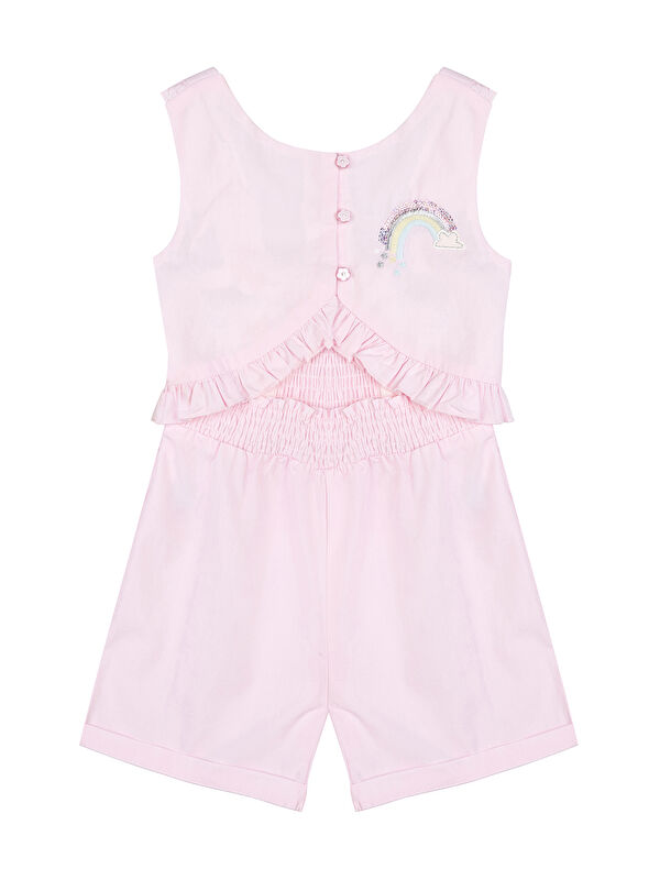 Minycenter Kız Çocuk Desenli Şort Tulum 2-6 Yaş Pembe