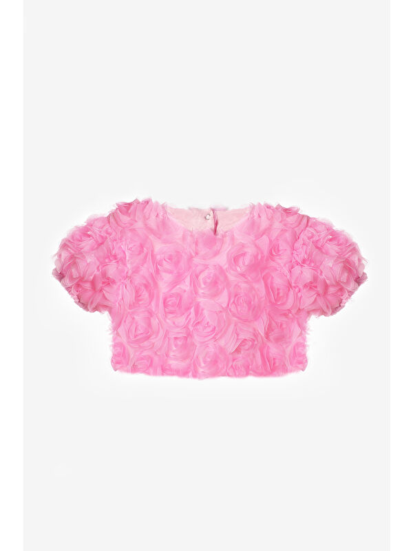 Le Mabelle Pembe Gül Aplike Detaylı Kız Çocuk Crop Bluz - Millie