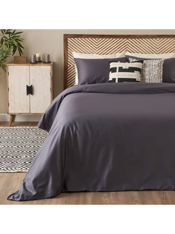 Bella Maison %100 Pamuk Saten Supreme Basic Çift Kişilik Nevresim Seti Antrasit (200x220 cm)