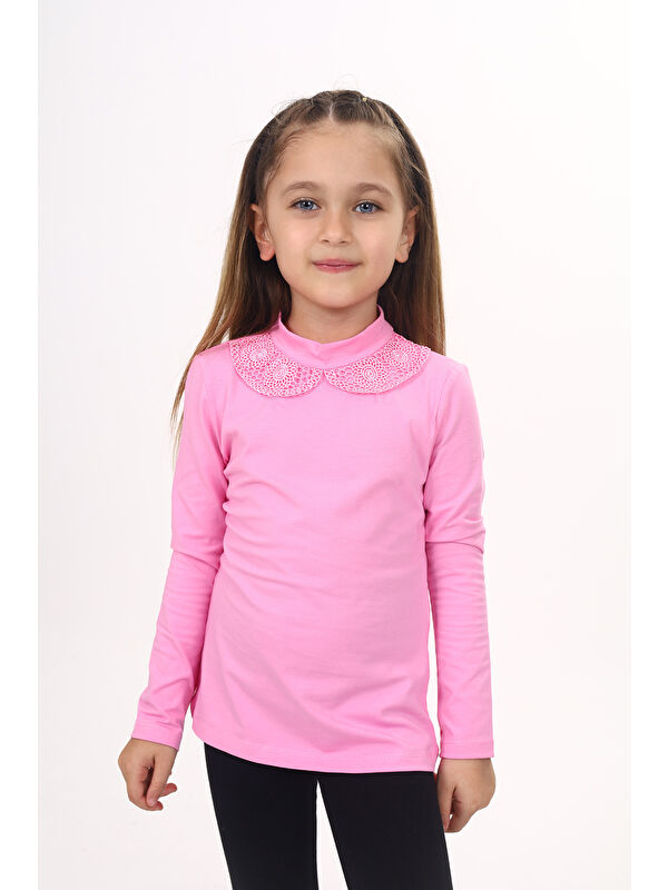 Toontoykids Kız Çocuk Yakası Dantel Detaylı Tişört