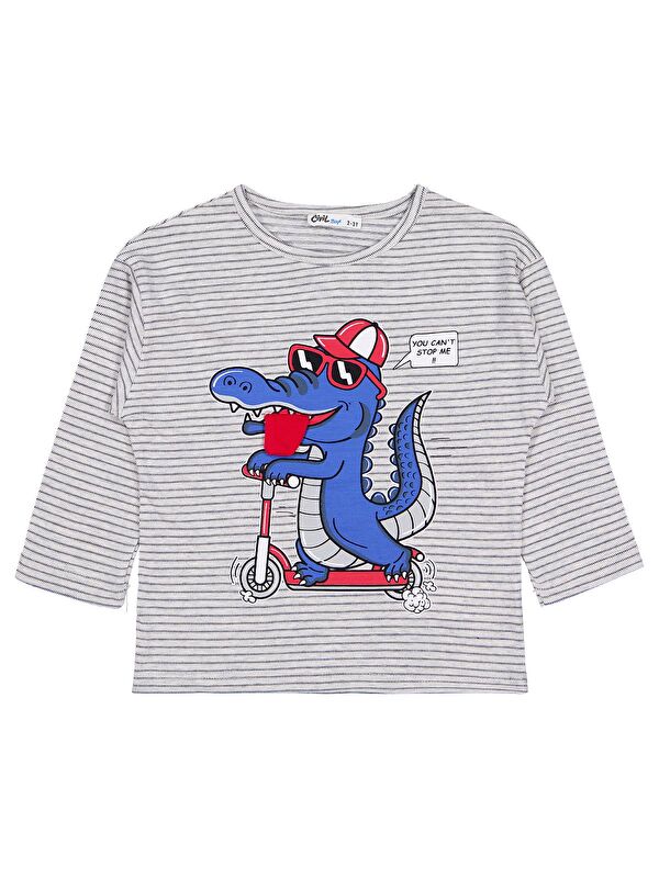 Civil Boys Timsah Baskılı 2-5 Yaş Sweatshirt - Gri 4-5 Yaş