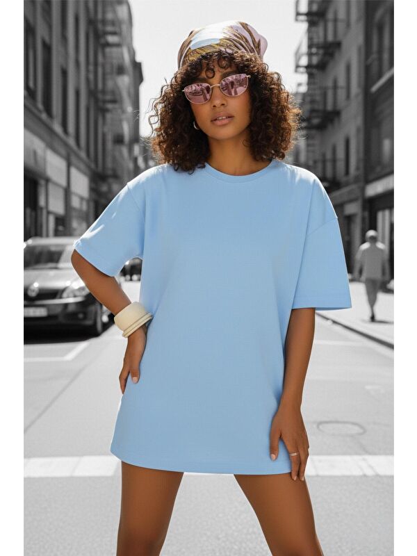 Oksit Mily Kadın Oversize Basic Bisiklet Yaka Pamuklu T-Shirt Rahat Kesim Unisex Sevgili Kombini