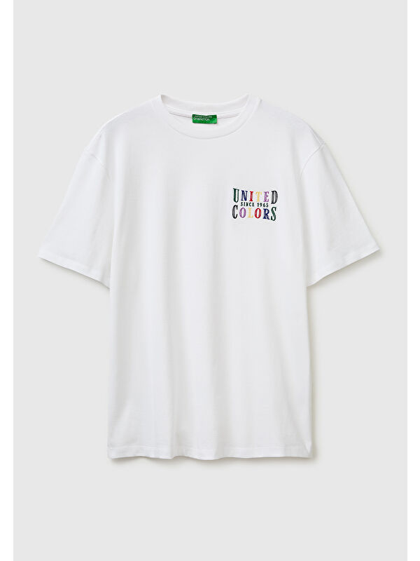 United Colors Of Benetton Erkek Gri  %100 Pamuk Regular Fit Logo  Nakışlı T-Shirt