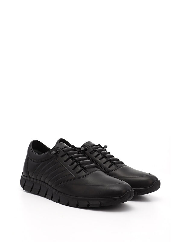 Erkek AÇIK SİYAH Bağcıklı Kauçuk Taban Hakiki Deri Sneaker - Görsel 3