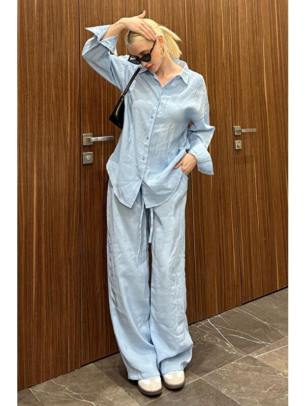 Madmext Mavi Basic Kadın Gömlek Pantolon İkili Takım Mg2352