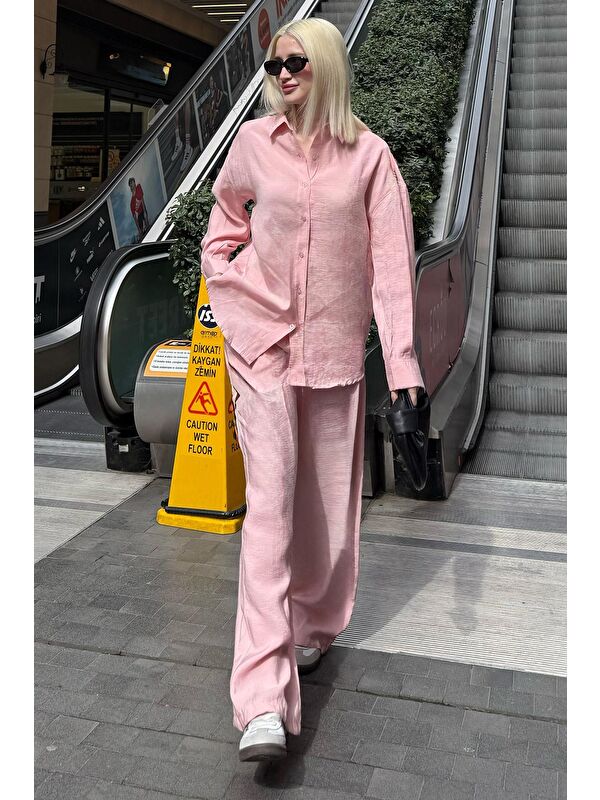Madmext Pembe Basic Kadın Gömlek Pantolon İkili Takım Mg2352