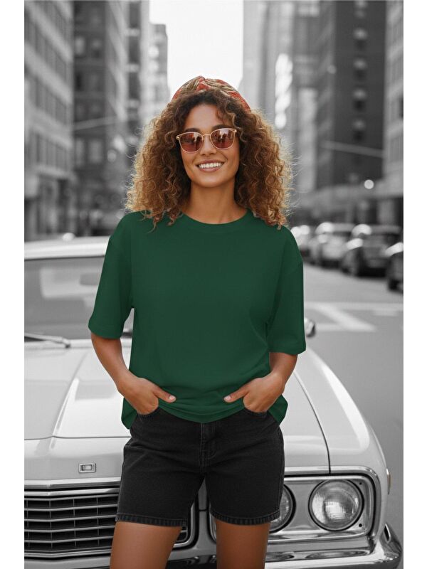 Oksit Mily Kadın Oversize Basic Bisiklet Yaka Pamuklu T-Shirt Rahat Kesim Unisex Sevgili Kombini