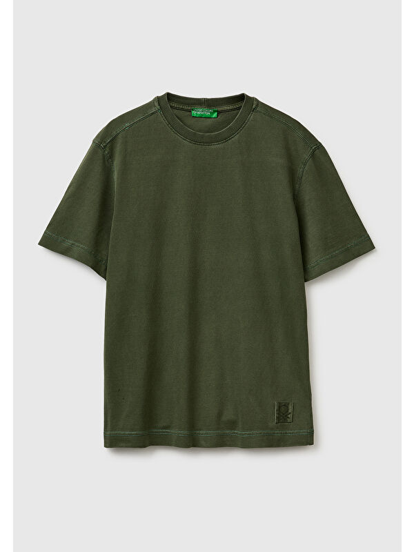 United Colors Of Benetton Erkek Yeşil %100 Pamuk Logo Baskılı Relax Fit T-Shirt
