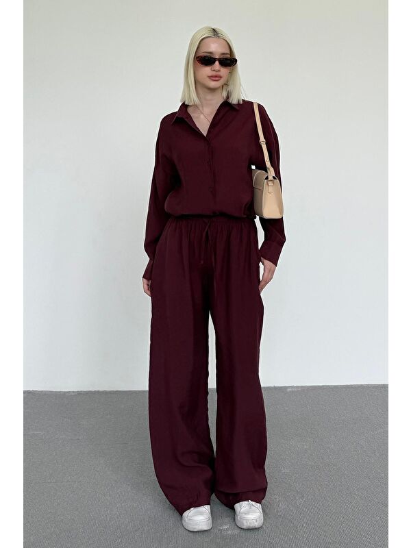 Madmext Bordo Basic Kadın Gömlek Pantolon İkili Takım Mg2352