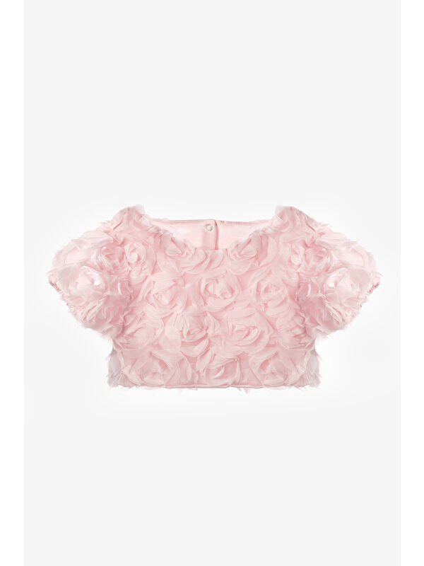 Le Mabelle Gülkurusu Gül Aplike Detaylı Kız Çocuk Crop Bluz - Millie