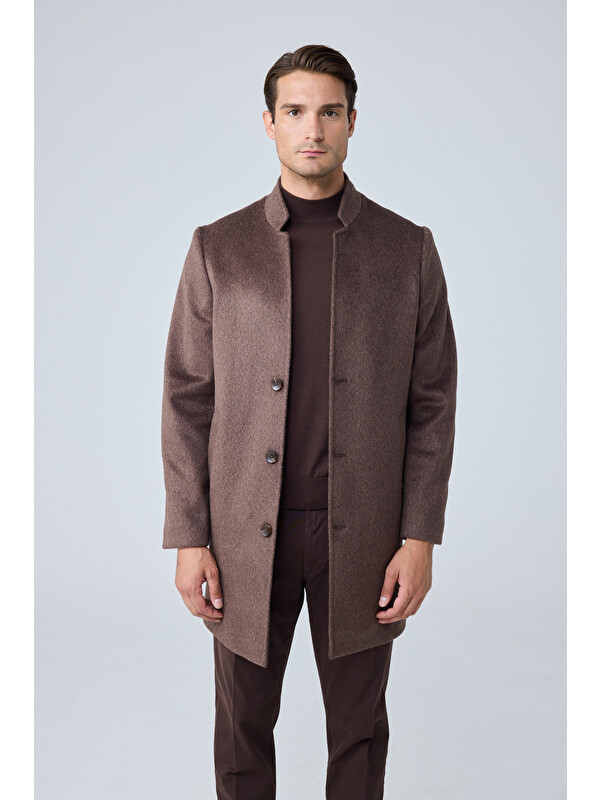 Danger Erkek Relaxed-Fit Premium Yün Kaşe Kaban Kahverengi 4351DNGR