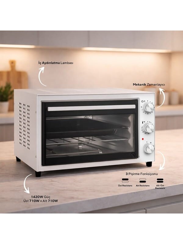 Kumtel KF-5320 Mini Fırın - Beyaz - 1420 Watt