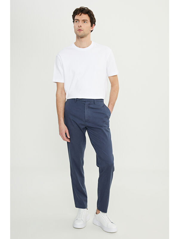 Altınyıldız Classics Erkek İndigo-Gri Pamuklu Slim Fit Dar Kesim Yan Cep Esnek Casual Pantolon