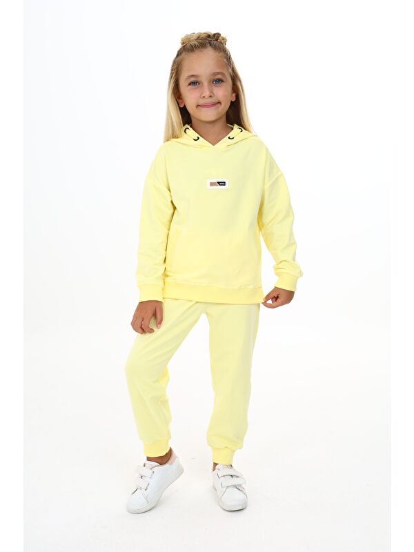 Toontoykids Kız Çocuk 2'li Takım Baskılı Kapüşonlu Sweatshirt & Beli Paçası Lastikli Jogger Eşofman Altı - Garn