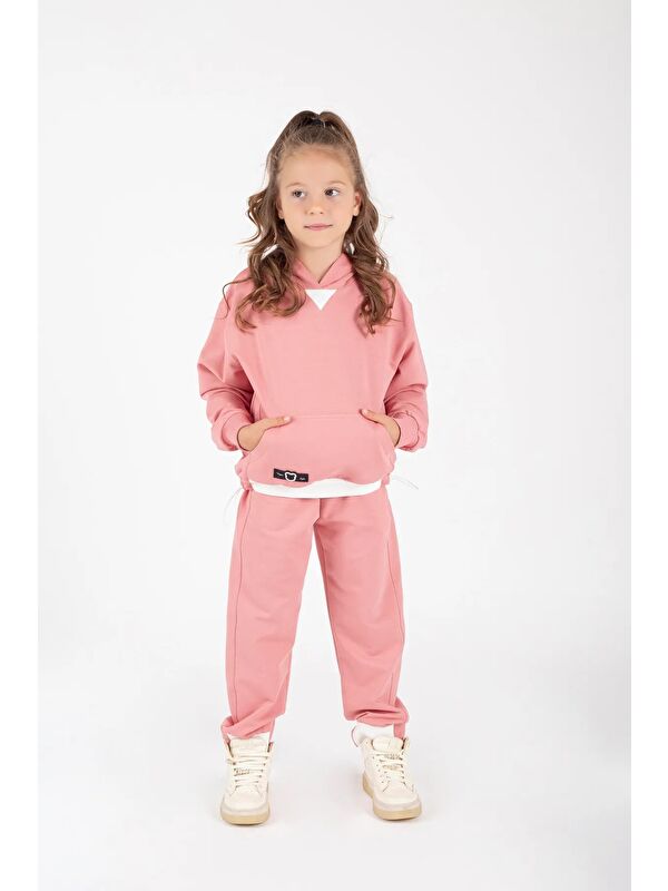 Mnk Baby & Kids Kız Çocuk Kanguru Cepli Beli Lastik Detaylı Günlük Eşofman Takımı M00754
