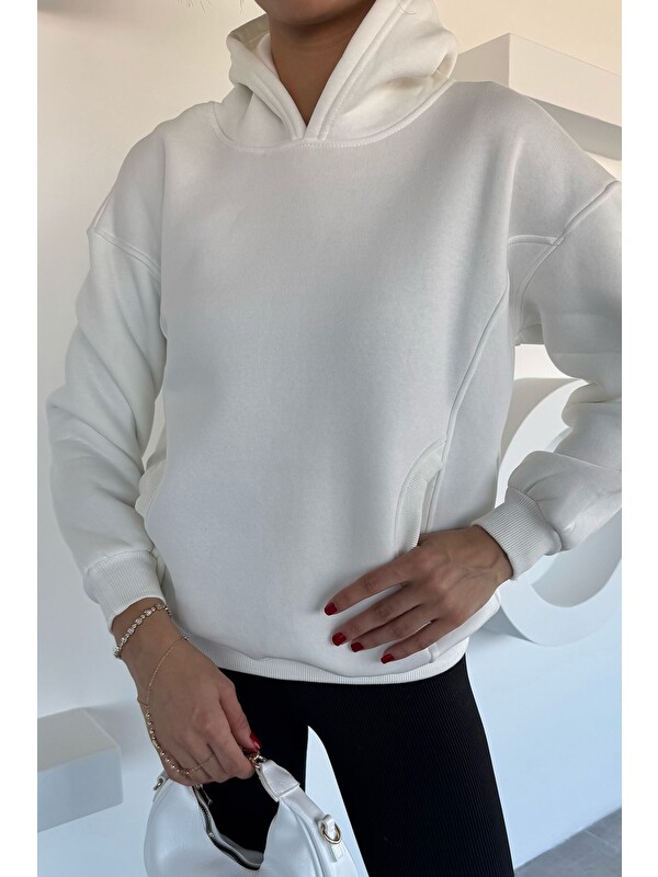 Gülseli Kadın Kapüşonlu Kanguru Cepli Üç İplik Şardonlu Sweatshirt