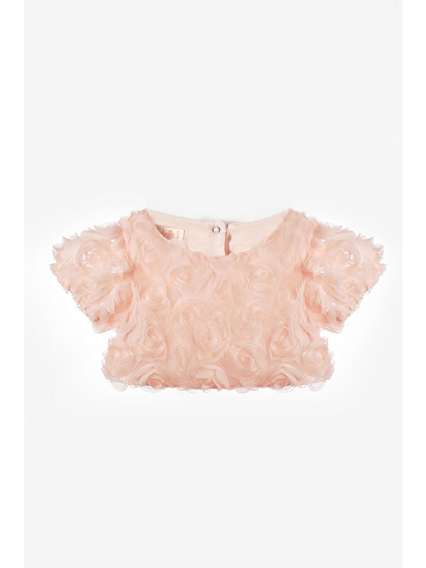Le Mabelle Somon Gül Aplike Detaylı Kız Çocuk Crop Bluz - Millie