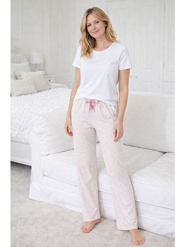 Remsa Kadın Yumoş Kumaş Pudra Kurdele Detay Tek Pijama Alt 29 Bej01