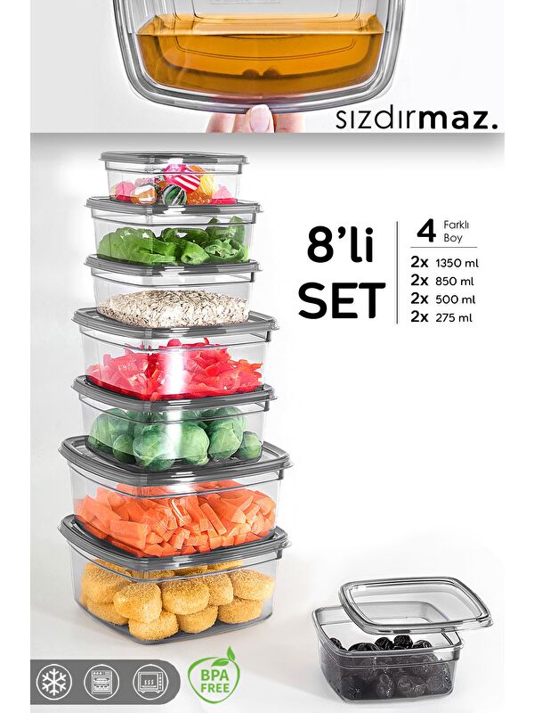 Meleni Home 8'li Kare Erzak Saklama Kabı Seti