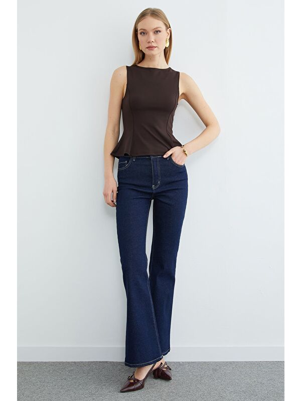 Fullamoda Yüksek Bel Fermuarlı Flare Jean