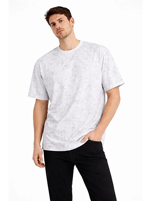 Jane's Erkek Asit Yıkama Bisiklet Yaka Kısa Kollu Oversize T-Shirt Tişört - Beyaz